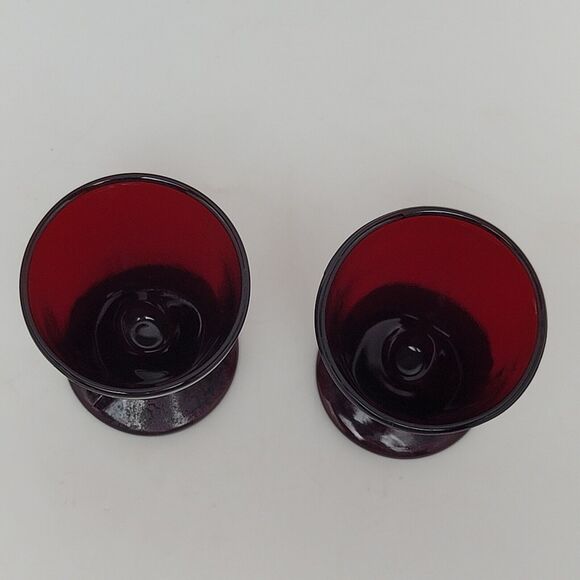 Vintage Anchor Hocking 2 Royal Ruby Red Cordial Shot Footed Wine Glasses Barware - Picture 5 of 9